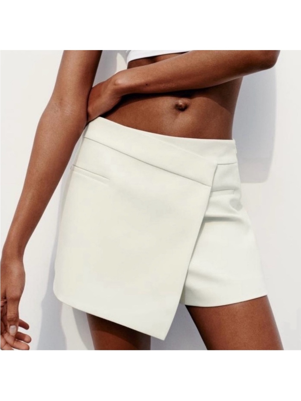 Zara Asymmetric Tailored Skort Ivory Off White